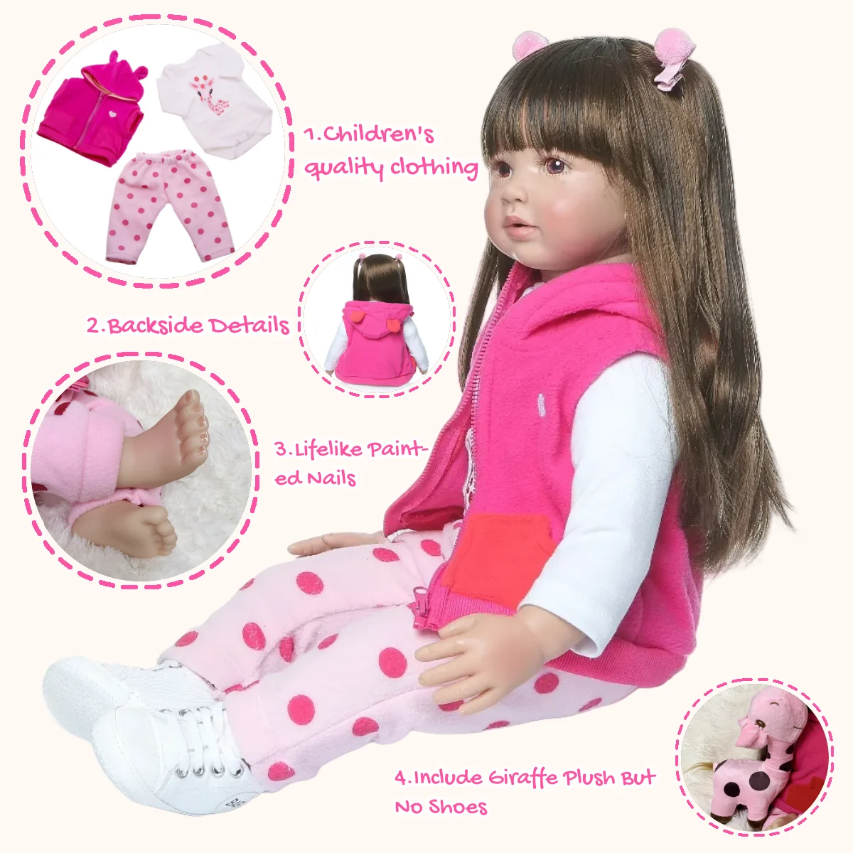 ตุ๊กตาเด็กเกิดใหม่ขนาด 24 นิ้ว น่ารักเหมือนจริง ตัวทำจากผ้าเนื้อนุ่ม ขนาดใหญ่ พร้อมวิกผม ของเล่นสำหรับเด็ก - รวมเสื้อผ้าและตุ๊กตาขนนุ่ม