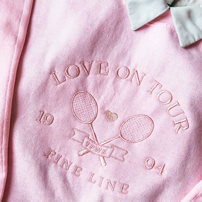 Love on Tour Embroidered Crewneck Sweatshirts Women Spring Cotton Oversized Thin Pullover American Retro Athletics Pink Jumper