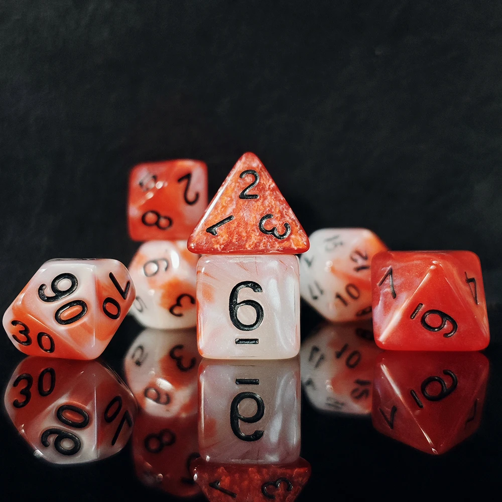 7Pcs Red White Marble Effect Polyhedral D4 D6 D8 D10 D12 D20 Dice Set for DND Dungeons & Dragons RPG MTG Board Games