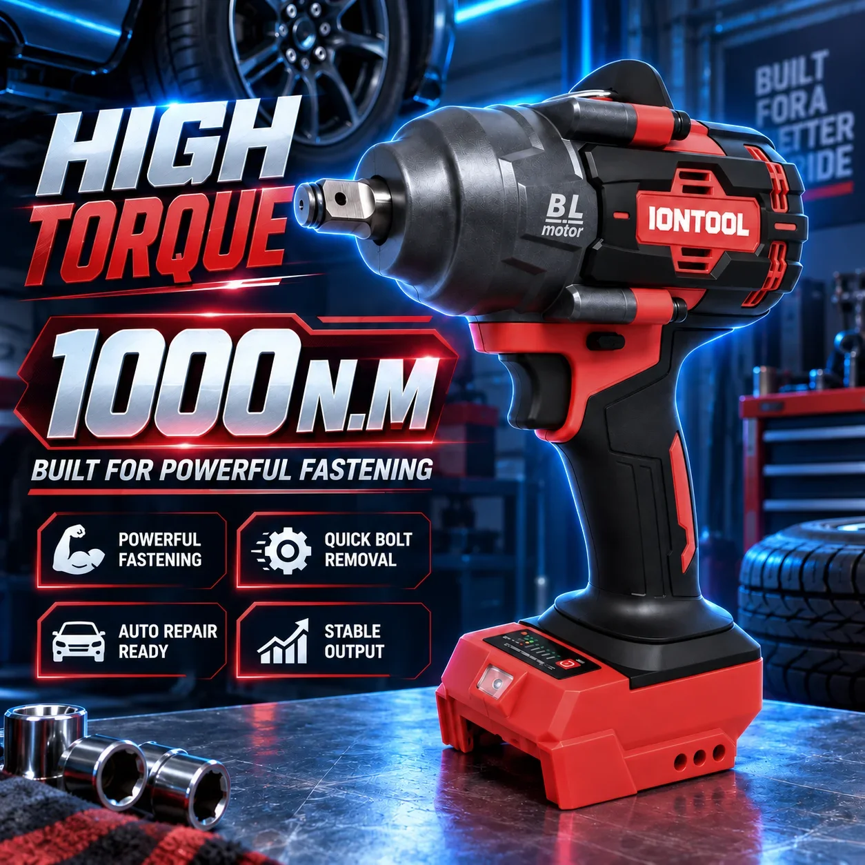 IONTOOL Heavy Duty Powerful 1000N.m Brushless Cordless Impact Wrench for Auto Repair Truck Maintenance and DIY Projects Tool