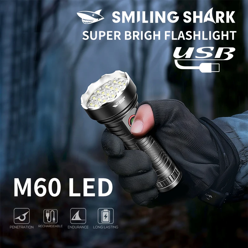 SMILINGSHARK Powerful Flashlight Led*19 Rechargeable Heavy Duty Flash Light High Power Torch Light 5Modes Outdoor SD5235