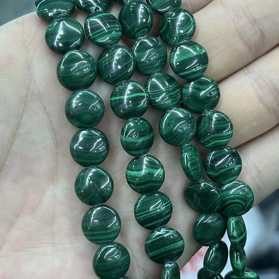 

Natural Crystal Malachite Stone Round Pie Shaped Loose Beads For DIY Handmade Bracelet Necklace Accessories 15''12mm