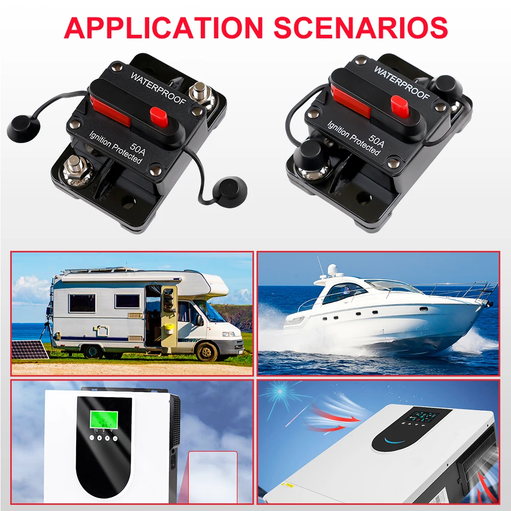 30A-300A Circuit Breaker 12V - 48V DC 12 Volt Circuit Breaker Inline with Manual Reset Waterproof for Marine Boat Trolling Car image 2