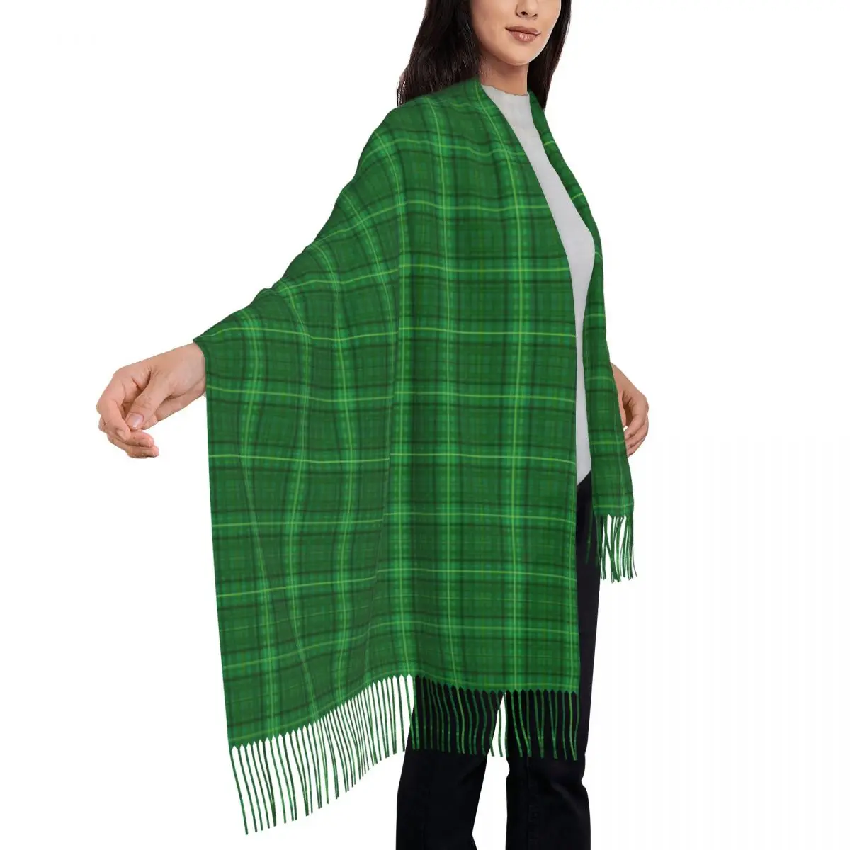 

Irish St Patricks Day Scarf Green Plaid Warm Shawls Wrpas with Long Tassel Lady Luxury 2024 Scarves Wraps Winter Custom Bufanda