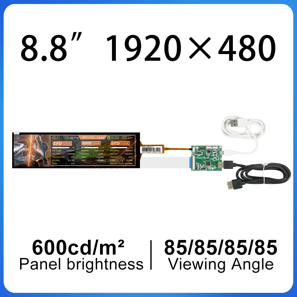 

8.8 Inch Stretch Bar LCD Module 480*1920 IPS Display SPI RGB Interface For Smart Home Appliance Shelf Advertising