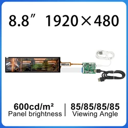 Original hannstar HSD088IPW1-A00 hsd088ipw1 ips 1920*480 8.8 Polegada display lcd de toque com placa para exibição automotiva