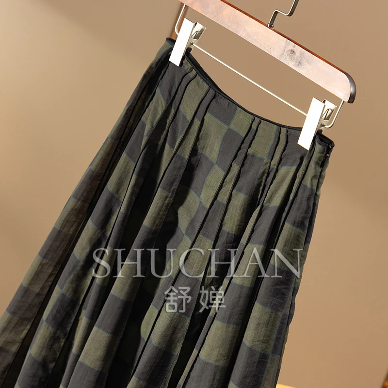 Niche Designer Vintage Yarn Checkered 4M + Pendulum A-shaped Skirt 71B7 Korean Fashion Clothing