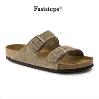 Briken stock Suede Mules Cork Sandals Unisex Outdoor Women Men Flat Leather Daily Commuting Slipper