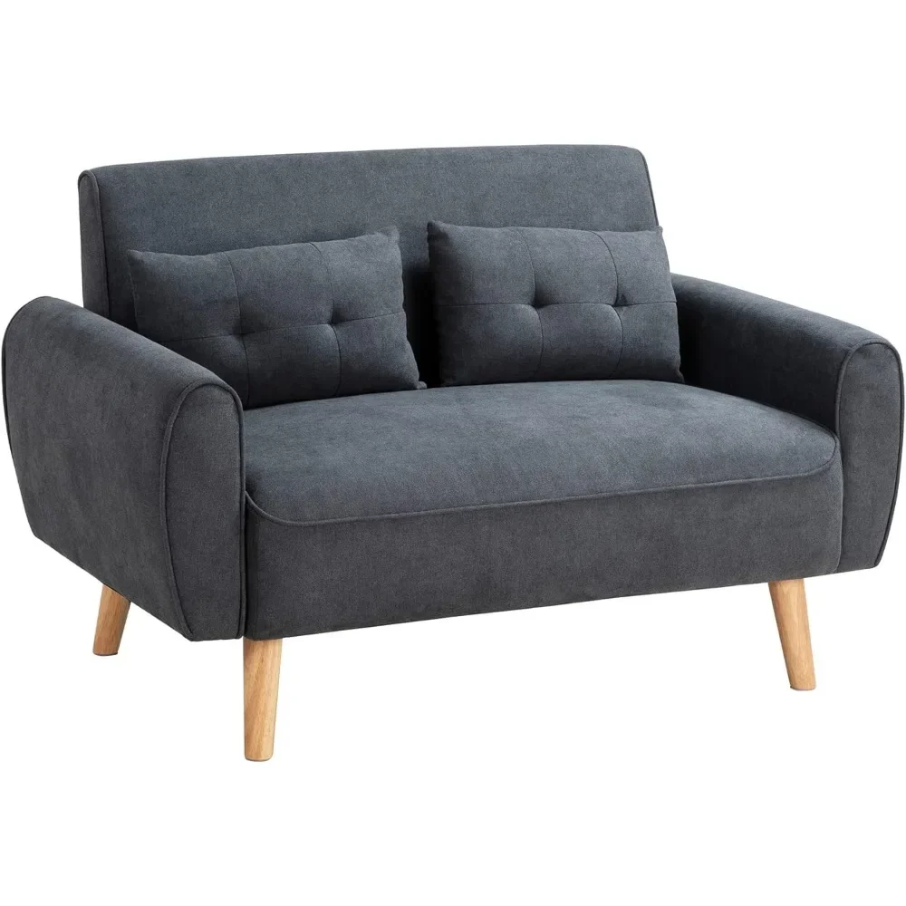 โซฟา 2 ที่นั่งผ้าลินินสไตล์โมเดิร์น 47 นิ้ว พร้อมหมอน 2 ใบ - สีเทาเข้ม |   ขนาดกะทัดรัด มีสไตล์ และสะดวกสบายสำหรับอพาร์ทเมนท์ สตูดิโอ และพื้นที่ขนาดเล็ก