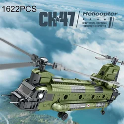 1622PCS CH-47 Chinook Transport Plane Building Blocks Military Twin Propeller Armed Helicopter Model Bricks Children's Toys Gift