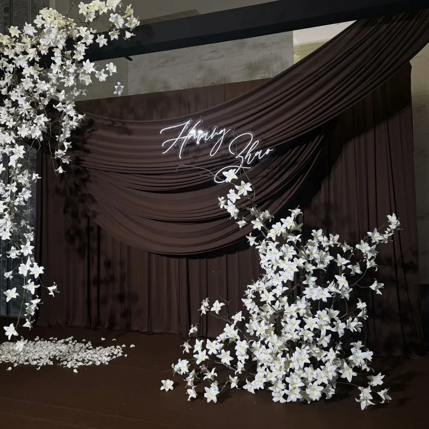 Brown Chocolate Color Draping Fabric for Wedding Background Milk Silk Step Curtain Space Decorative Cloth