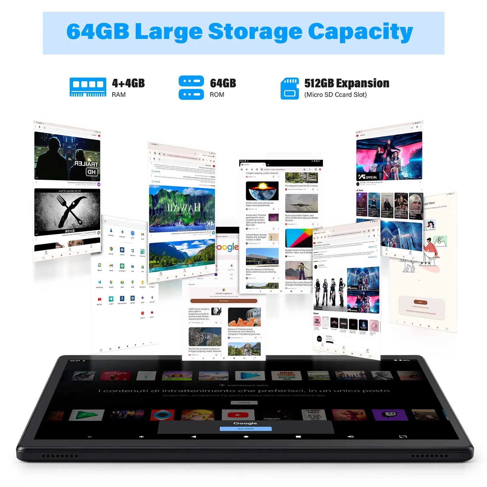 تابلت ANRY Android 15 للأطفال، أقراص 10.1 بوصة مع معالج ثماني النواة، توسيع 8 جيجابايت + 64 جيجابايت + 512 جيجابايت، 1280 × 800 رطل، بطارية 5000 مللي أمبير في الساعة