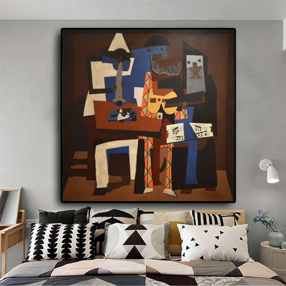 Picasso-Póster artístico de pared de tres hombres musicales famosos, Mural abstracto, decoración del hogar, imagen impresa, pintura en lienzo, decoración para sala de estar