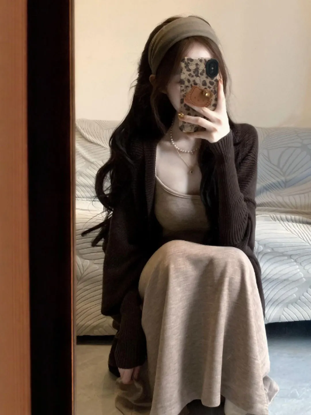 

Unique Lazy Sle Sweater Cardigan Dr Two-Piece Set Ele Spring Faion Comfortable Long Sve V-Ne High Waist Cotton