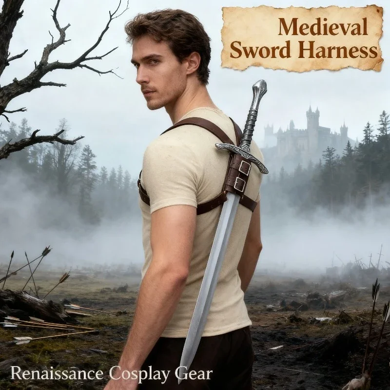 

2025 New Medieval Viking Style Adjustable Leather Sword Scabbard - Retro Back-Mounted Sheath