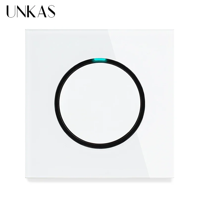 UNKAS Grey 1 2 3 4 Gang 1 / 2 Way Random Click on / Off Pass Through Wall Light Switch LED Indicator Gray Crystal Glass Panel image 3