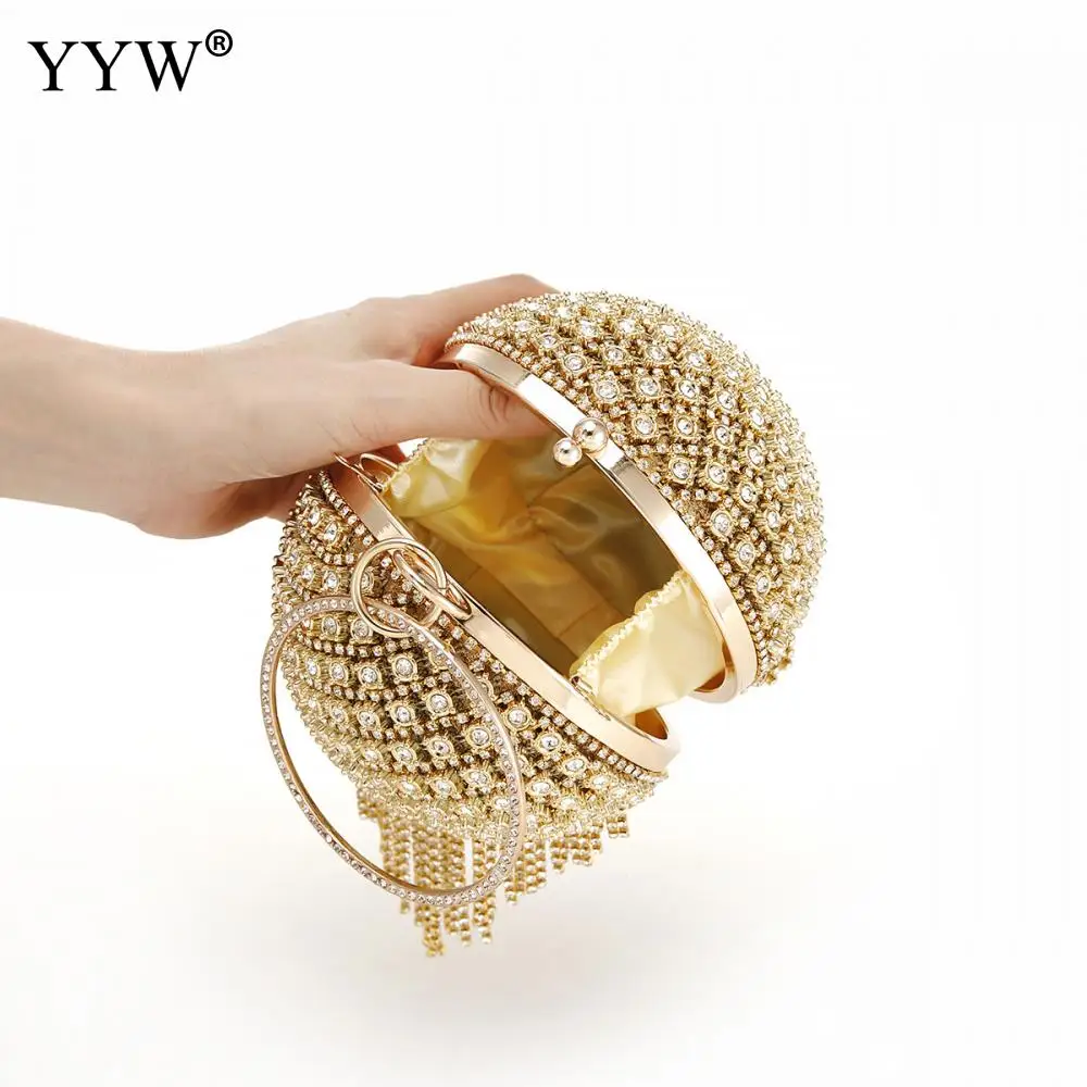 Elegant Luxury Women Clutch Bag Circular Ring Evening Bags 2024 Metal Gold Rhinestone Round Ball Handbags Small Wedding Wallets