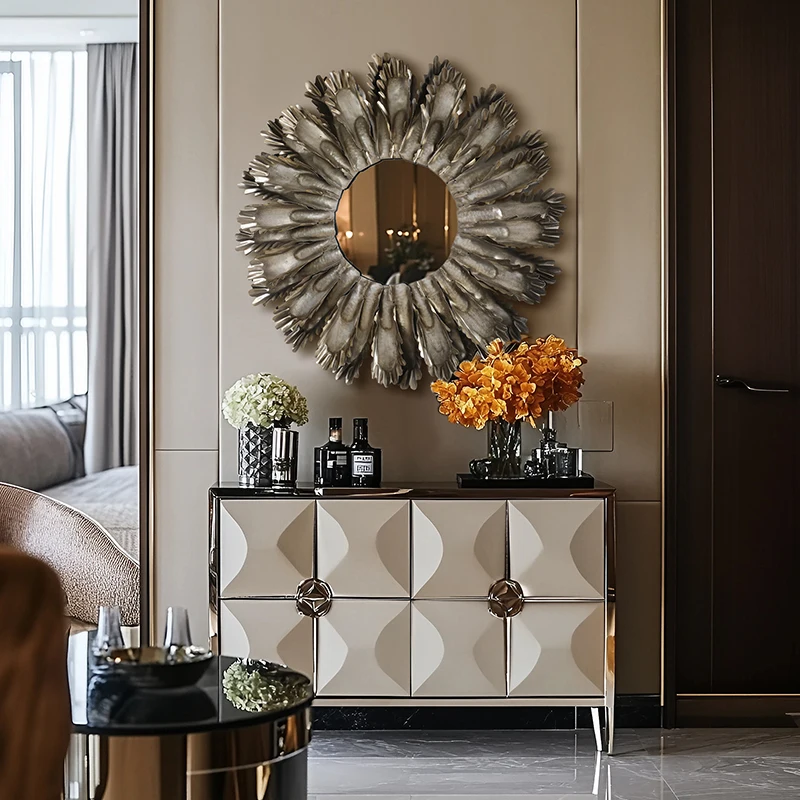 

European Sunflower Dressing Mirror Living Room Background Wall Decorative Mirror Round Entrance Wall Hanging Mirror