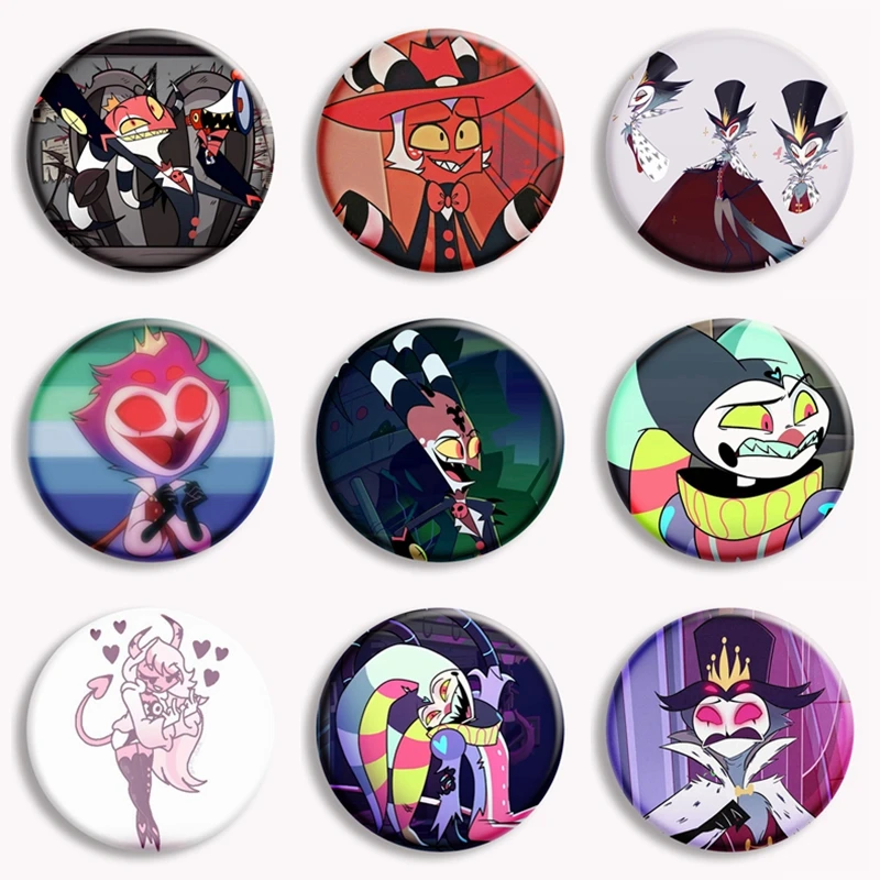 Pin de botón creativo de Anime Helluva Boss, insignia de broche de Millie, Loona fizzaroli, Kawaii, accesorios para bolsos, collares para fanáticos, 31 estilos, 58mm