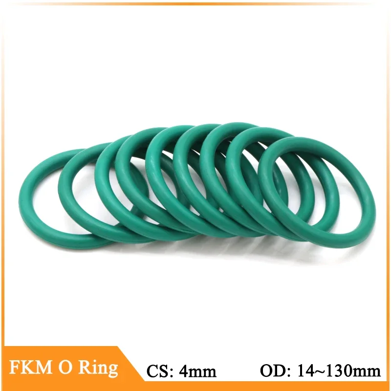 10/50Pcs FKM O Ring Green CS 4mm OD 14~130mm Sealing Gasket Insulation Oil Resistant High Temperature Resistance Fluorine Rubber