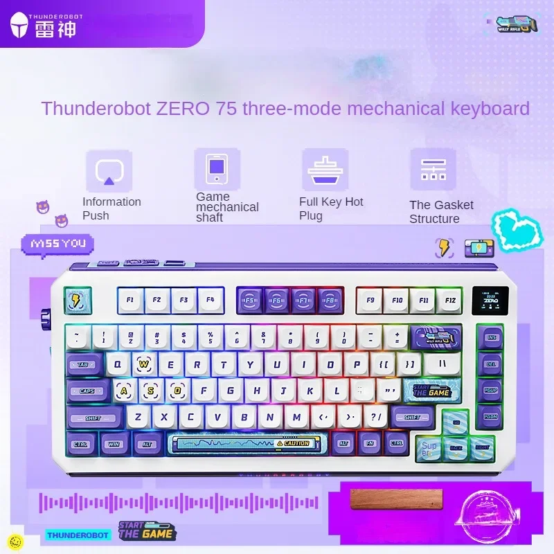 Thunderobot ZERO75 Mechanical Keyboard Tri-mode Bluetooth Wireless Smart Screen RGB Hot Swap Gasket Customized Gaming Keyboard