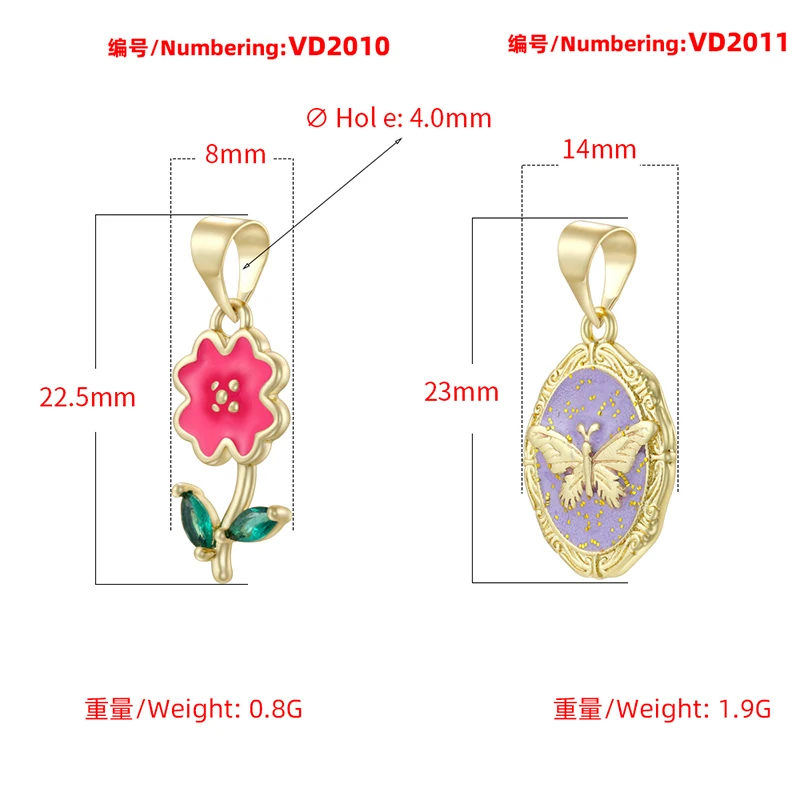 ZHUKOU Enamel Drip Glaze Sweet and Romantic French Butterfly Pendant Women's DIY Handmade Jewellery Making Accessories:VD2010