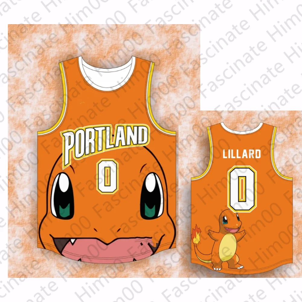 MINISO Pokemon Cartoon Children Vest USA Basketball Jersey Lillard Basketball Jersey Boy Basketball Jersey Special Jersey Set