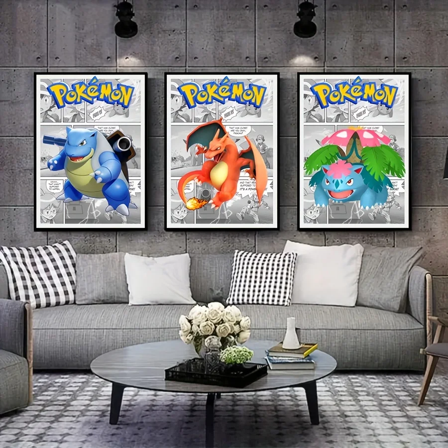 3Pcs Pokemon Poster Charizard Blastoise Venusaur Canvas Painting Japanese Anime Wall Art Game Wall Decor Home Decor Unframed