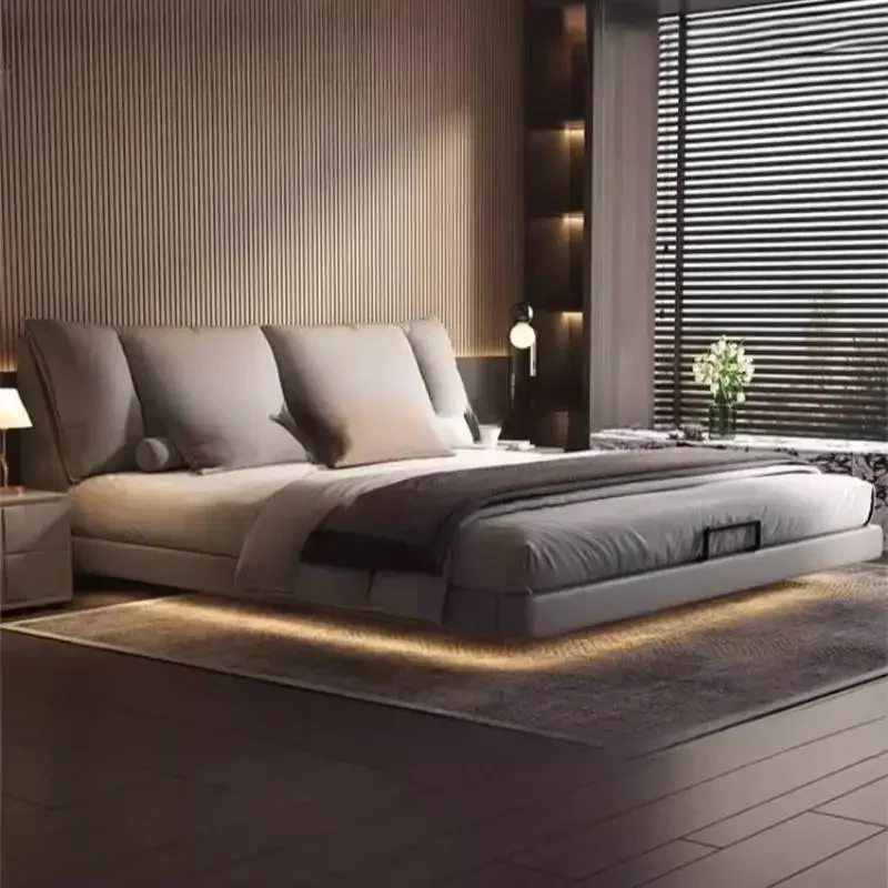 

Brown Soft Double Bed Couples Decoration Adults Queen Modern Double Bed Luxury Japanese Wooden Camas Matrimoniales Furniture