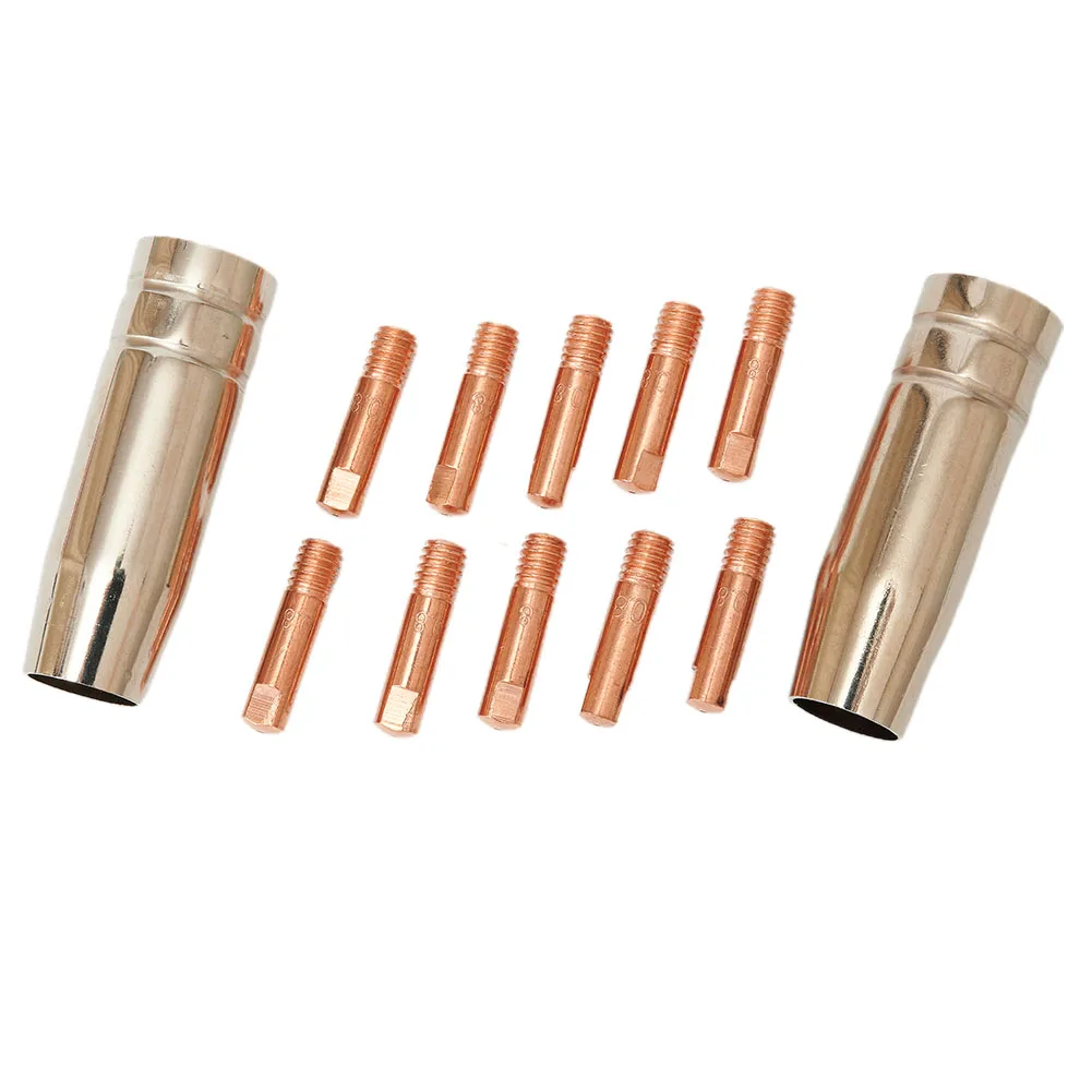 12pcs 0.8mm MIG Consumable Tips with Shroud Nozzles for MB15 Torch Fits Riland Jasic Mitech Chiry UNT Krpton Models