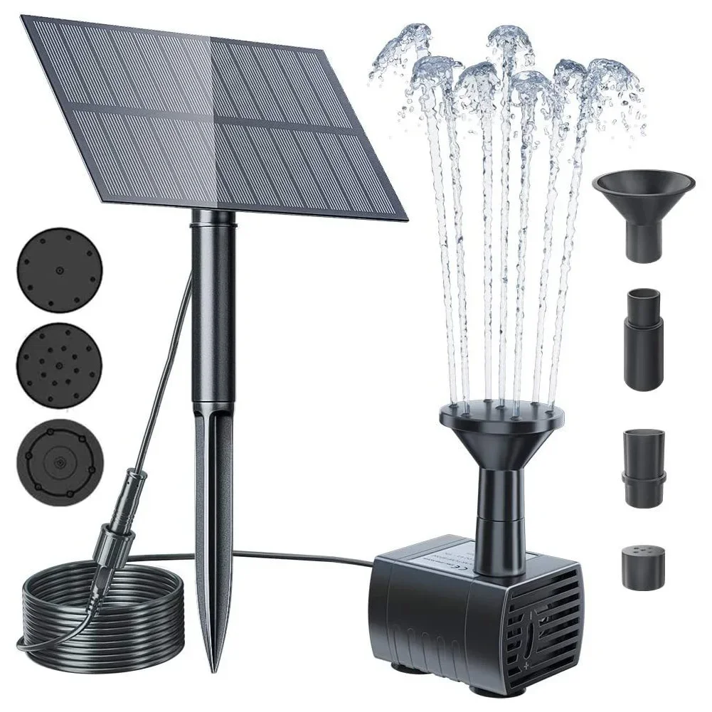 

2.5W Solar Fountain Pump with 6Nozzles Solar Powered Pump with Stake Solar Panel Kit for Bird Bath,Pond,Garden and Other Places