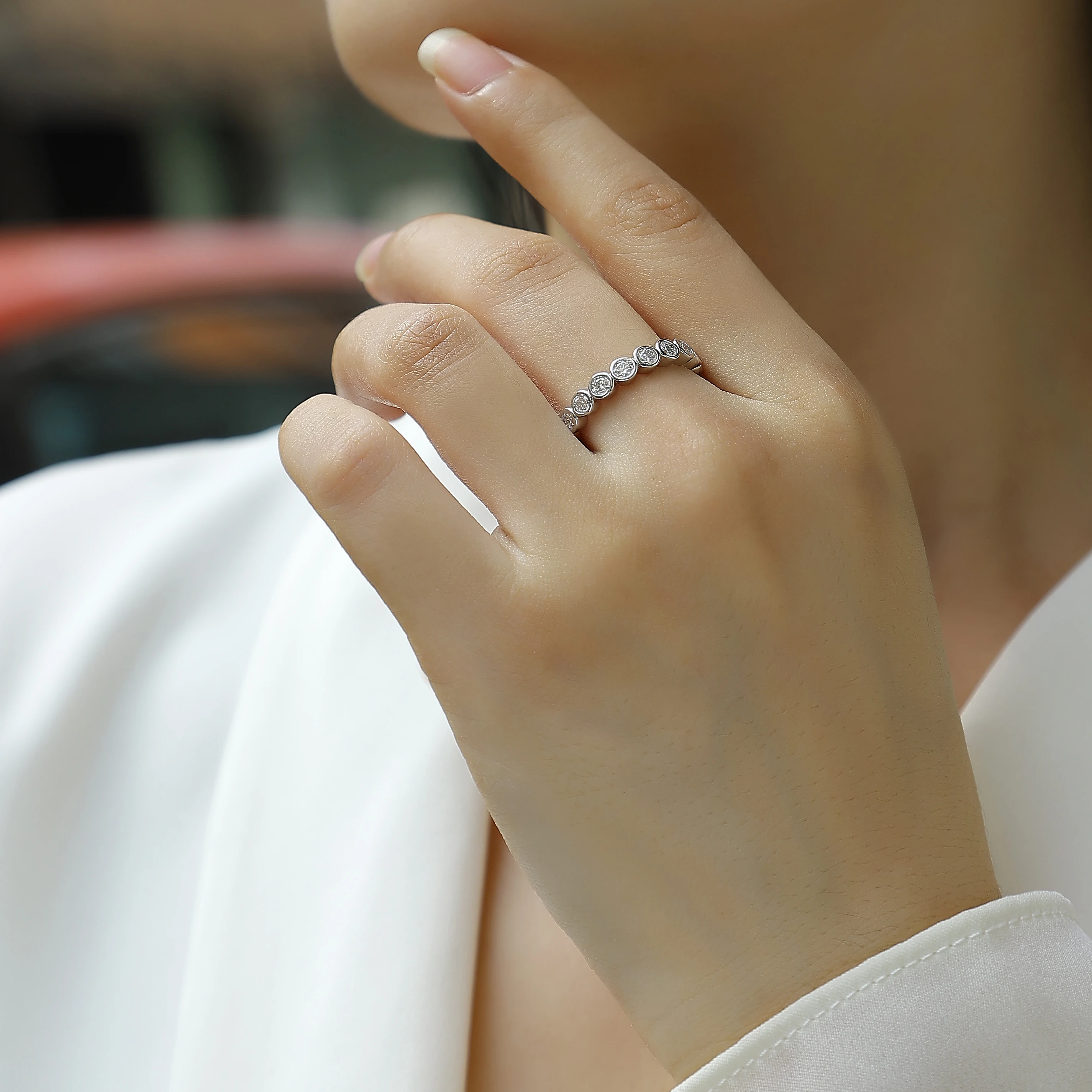 Luxury 3mm 0.1CT Moissanite Full Eternity Ring For Women S925 Silver Plated 18K Pass Diamond Test Bezel Rings Wedding Band
