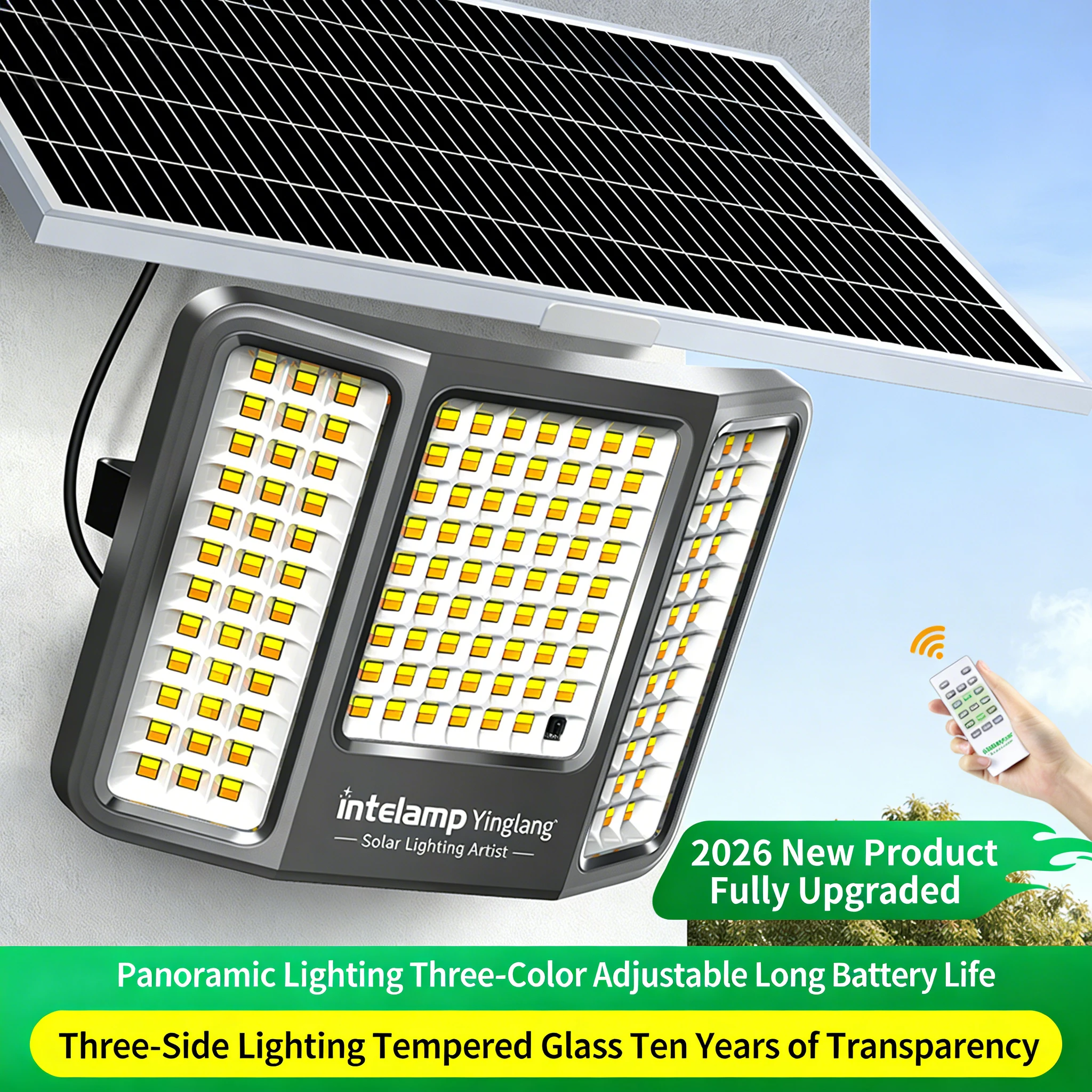 

Solar Lights Outdoor with 3 Color Modes Sunlight Super Bright Wall Lamp IP65 Waterproof Street Light for Garden Yard Path Garage