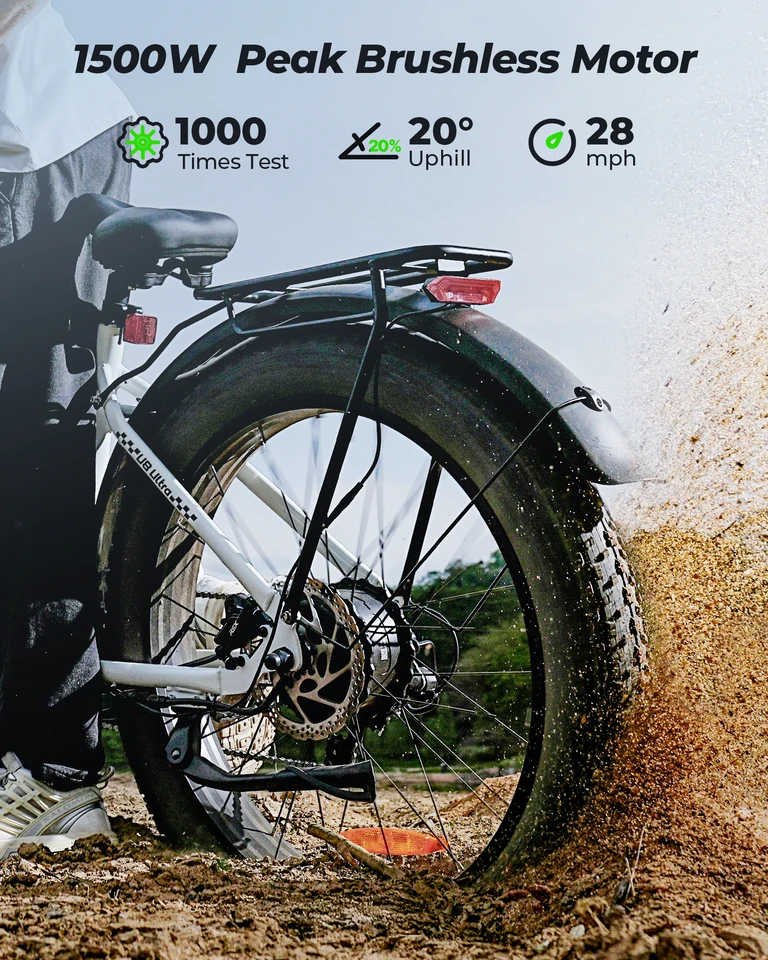 U8 ULTRA Electric Bike for Adults 26" E-Bike 750W Motor 48V 18Ah Battery 45–65 Miles Range, 5 Speed Modes, Front Suspension, Steel Frame 330 lbs Load Capacity image 6