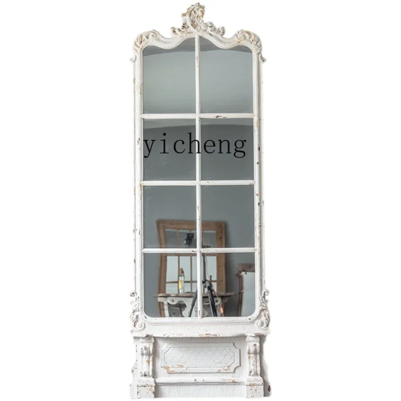 Retro Old Carved Floor-to-ceiling Full-length Mirror Hotel Cloakroom Fitting Mirror Living Room Bedroom Full-length MirrorD2