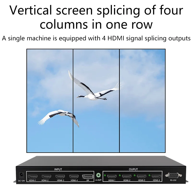 4 in 4 out Seamless Splicing Matrix Processor Switcher 4K60Hz HDMI Switcher Matrix1x3 Vertical  mode