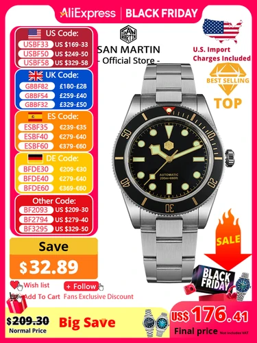 San Martin nuevo 40mm BB58 Retro Reloj de buceo de lujo NH35 relojes mecánicos automáticos para hombres zafiro luminoso 20Bar Reloj SN0008
