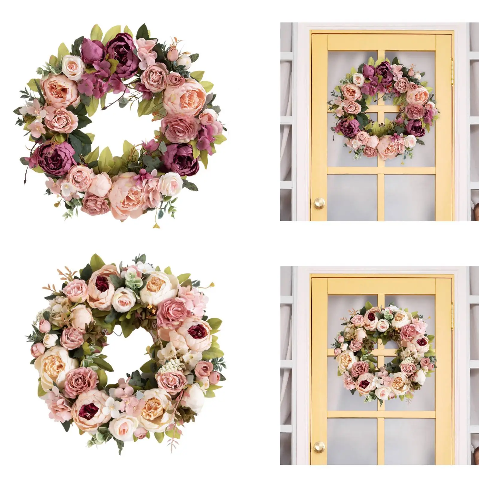 

Flower Wreath Front Door Peony Garland Greenery Leaves Decorative Spring Door Wreath for New Year Housewarming
