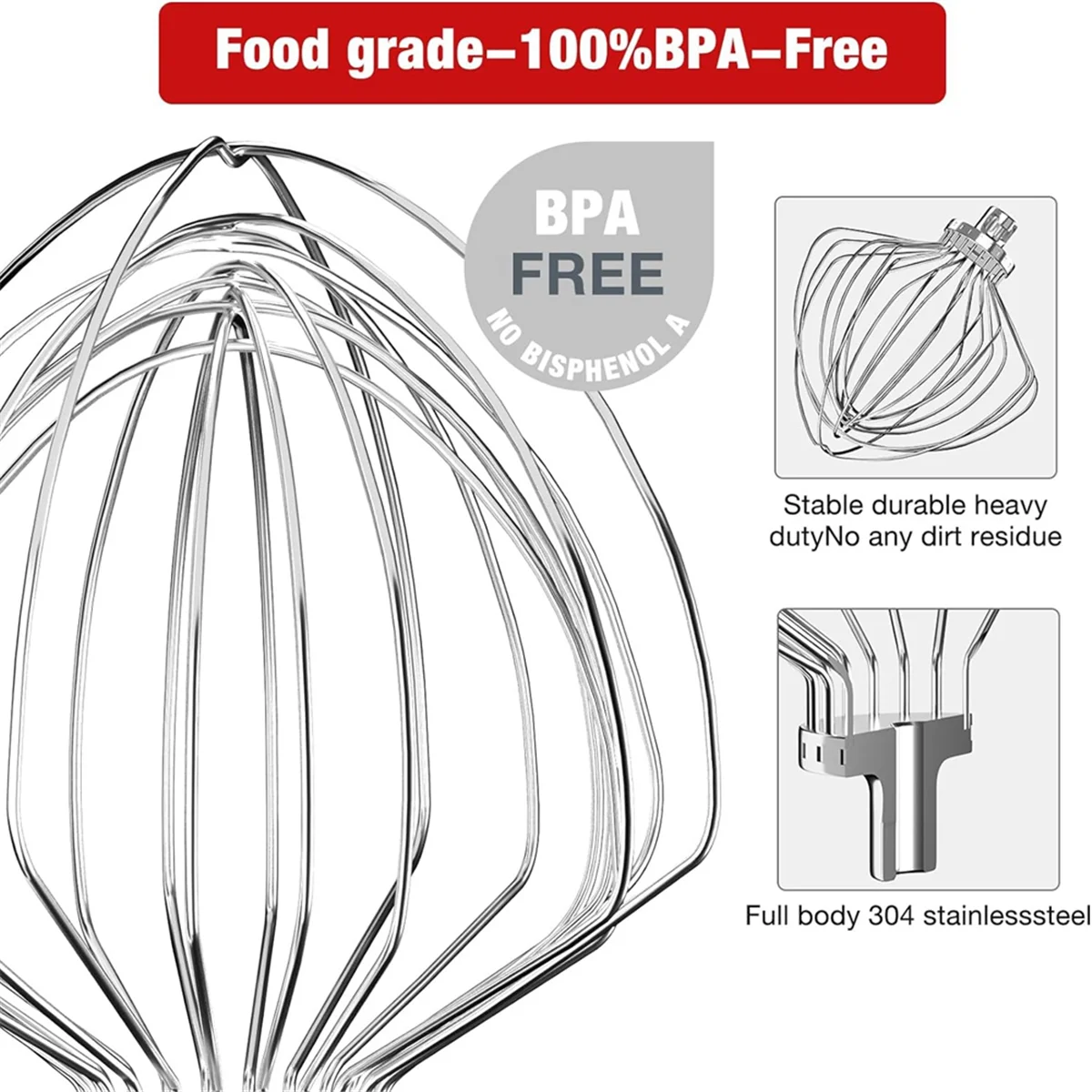 KN211WW Stainless Steel 11-Wire Whip Attachment for KitchenAid Bowl Lift Mixer 7QT Bowl Replacement Egg Beater Whisk