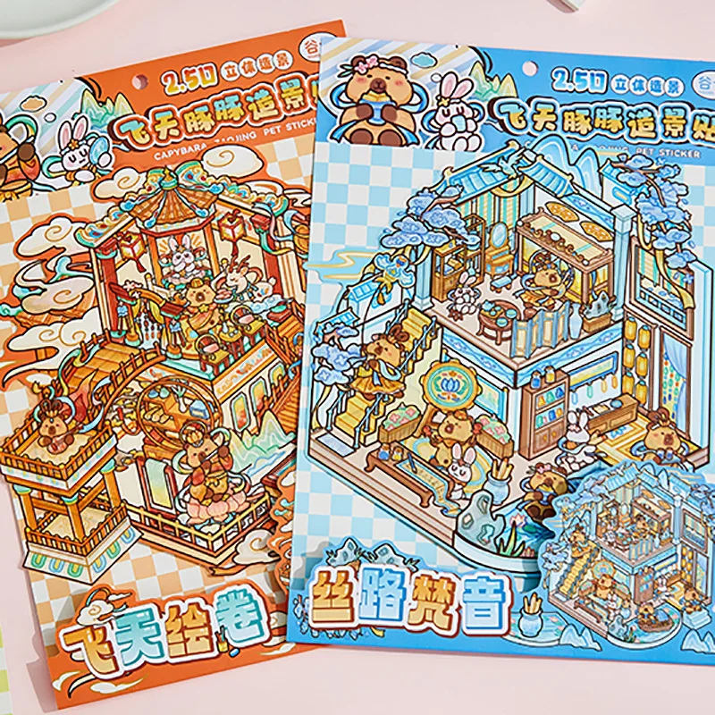 Flying Dolphin Landscape Stickers Cute Cartoon 3D Miniature Scene Journal Stickers