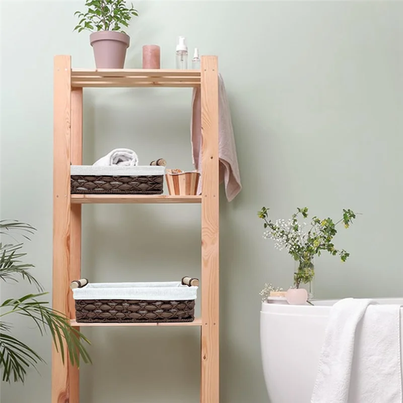 AB66-Keranjang Penyimpanan Anyaman Set 2 untuk Meja untuk Tangki Toilet untuk Mengatur Tempat Penyimpanan