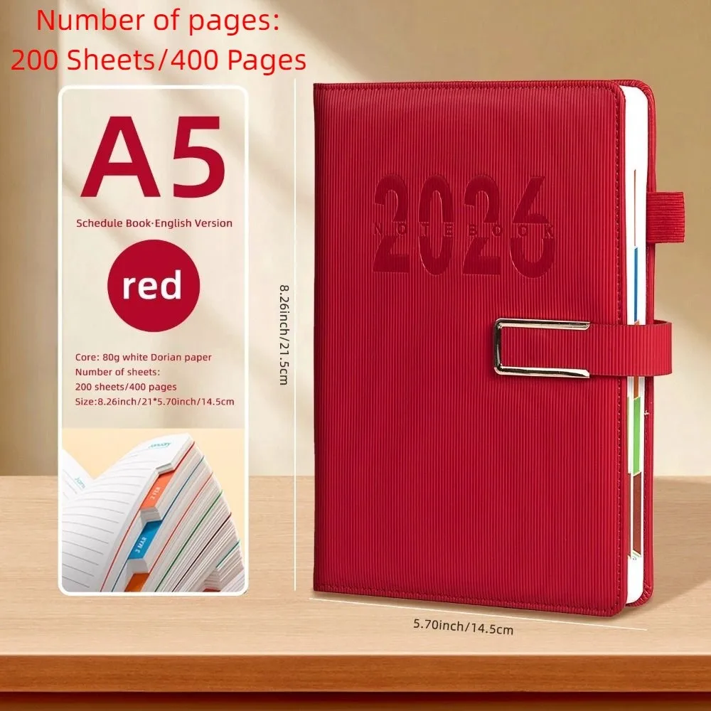 English 2026 Schedule Planner Notepad 12 Months Wear-resistant a5 Agenda Planning Notebook Simple Thick Paper