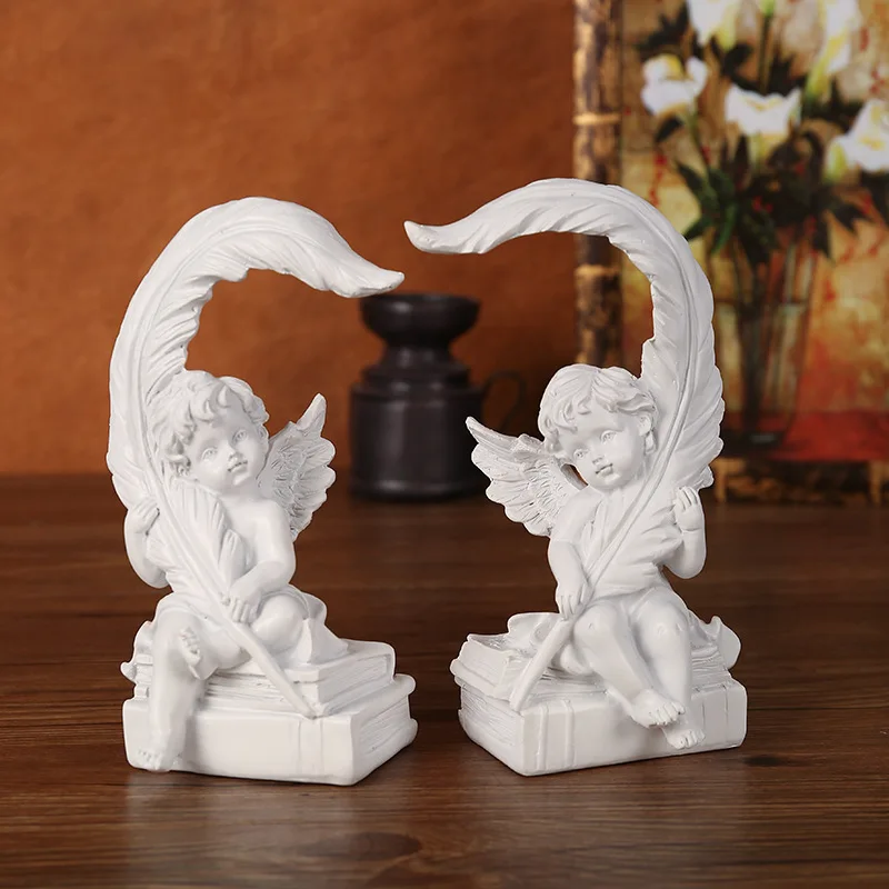 

Romantic Feather Angel Statue - Elegant Cupid Decor for Couples, White Praying Angel Figurine for Bedroom/Shop Display
