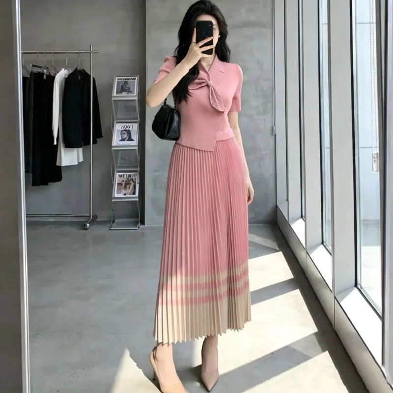 

Miyake Pleated Dresses 2026 Summer New Gentle Fashion Elegant Elastic Waist Women's Commuter Long Dress Wrinkle-Free Polyester