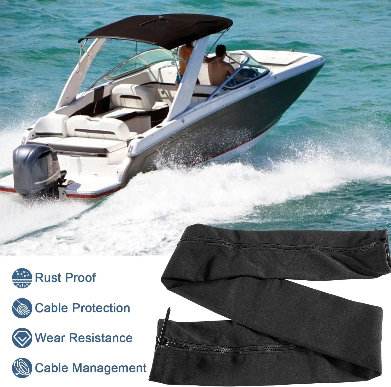 MX 48'' Long Black Zippered Rigging Sleeve, ZRS-1-DP Casing, Trolling Motor Cable Organizer Sleeve