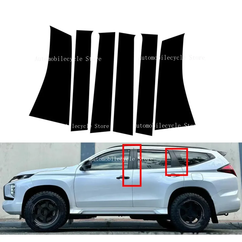 6PCS Glossy Black Pillar Posts Fit For   Mitsubishi Pajero Sport Montero Sport 2015-2021Window Moulding B C Center Sticker Cover