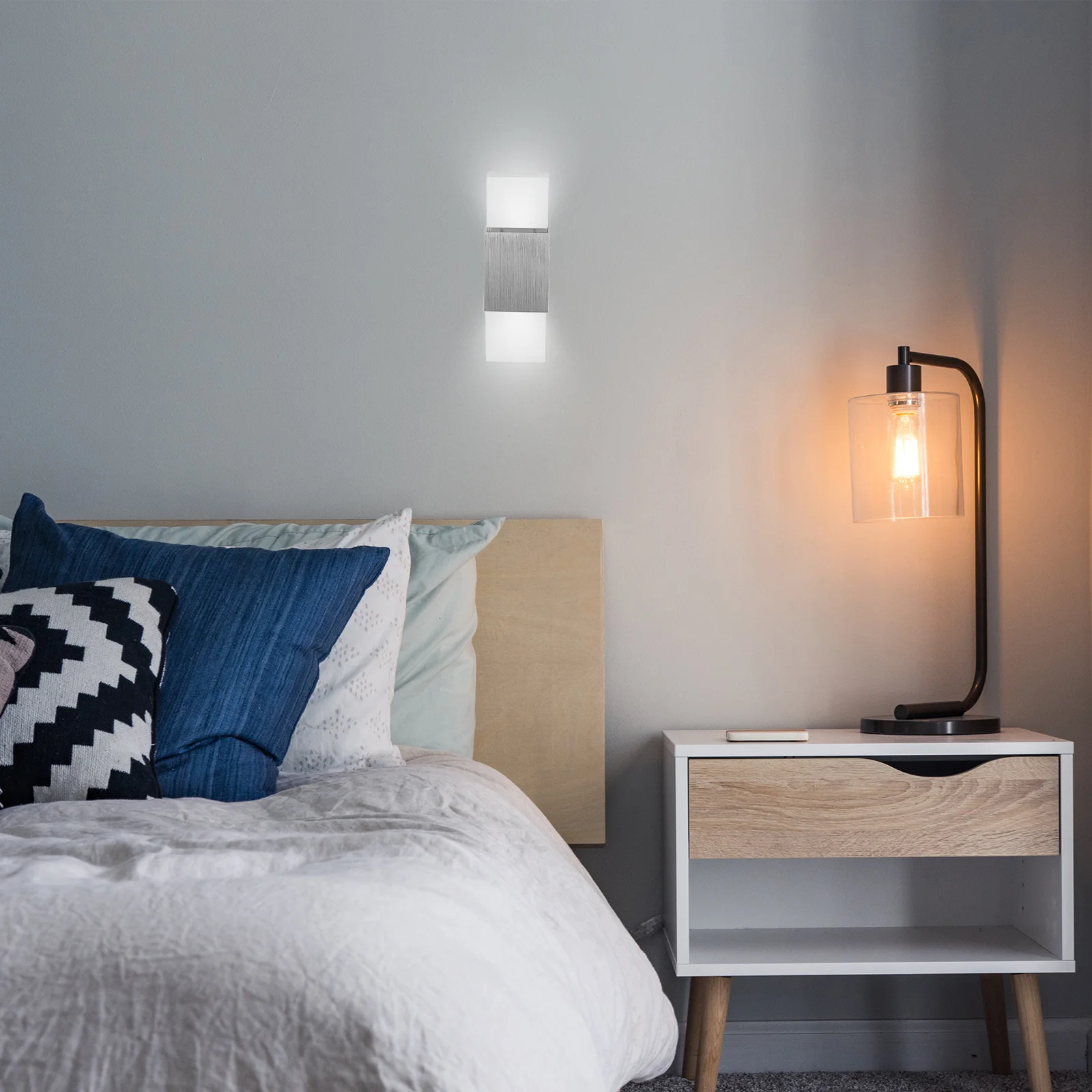 

Modern Indoor 6W COB LED Wall Lamp Aluminum Alloy Acrylic Up And Down Double Head Wall Lamp Bedroom Courtyard Wall Lights (Warm