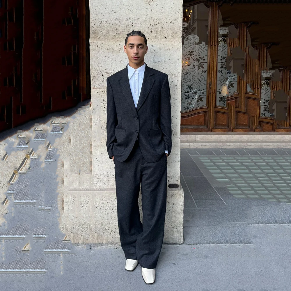 

Fashion Black Men's Suits 2 Pieces Jacket Pant Sets High Quality Single Breasted Notch Lapel Male Chic Party Loose Clothing 2025