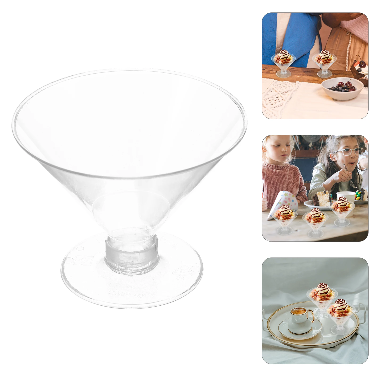 

25pcs Ice Cream Cups High Base Dessert Cup Transparent Milk Shake Holder For Restaurant Pudding Yogurt Parfait Serving Container