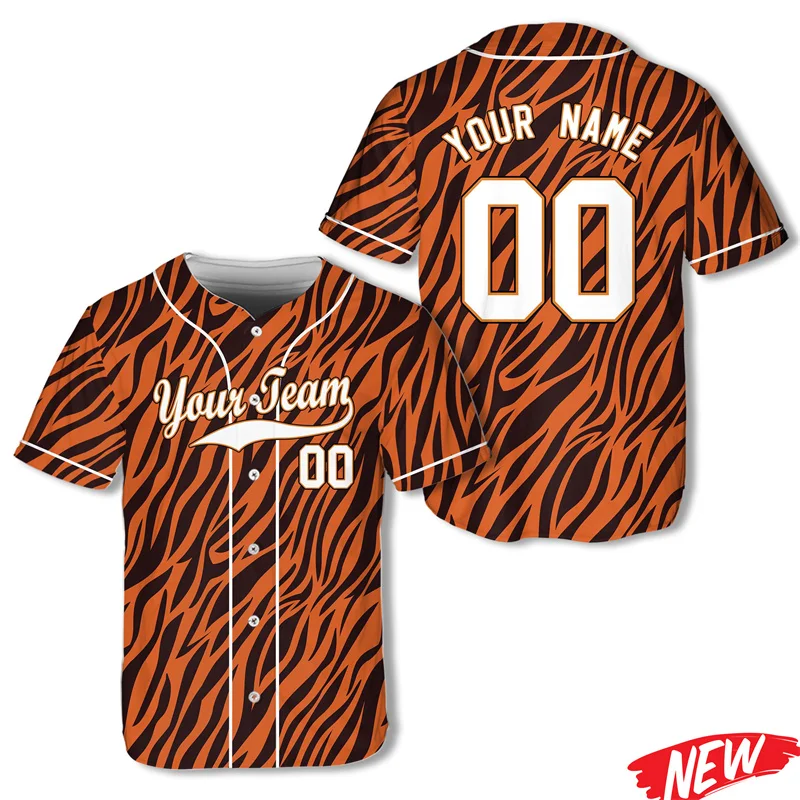 Custom Team Name Leopard Tiger Graphic Baseball Jersey Men 3d Printed Animal Skin Short Sleeves Personalized Number Button Shirt